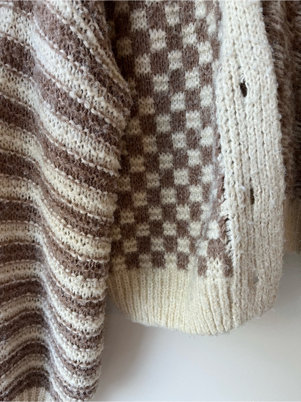 Altar’d State Cozy Check & Stripe V-Neck Cardigan Sweater - Picture 5 of 6